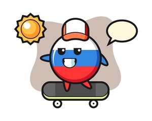 Russia flag badge character illustration ride a skateboard