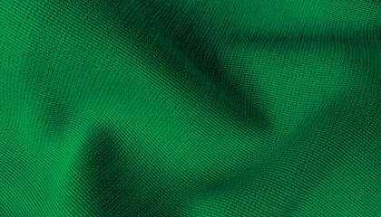 green textile cloth background abstract with soft waves. close up drapery background with softness mood and tone. 