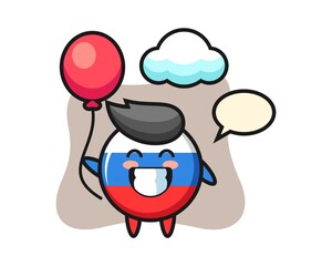Russia flag badge mascot illustration is playing balloon