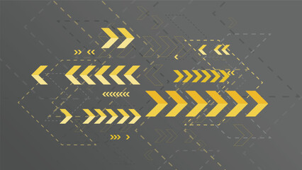 Abstract yellow arrows sign on dark background
