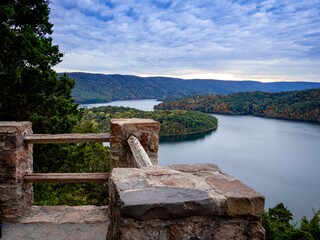 Gorgeous view of Raystown Lake from Hawn’s Overlook near Altoona, Pennsylvania in the fall right...