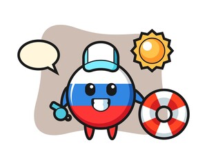 Cartoon mascot of russia flag badge as a beach guard