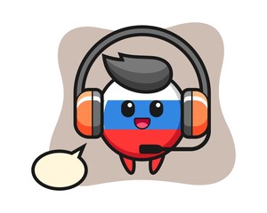 Cartoon mascot of russia flag badge as a customer service
