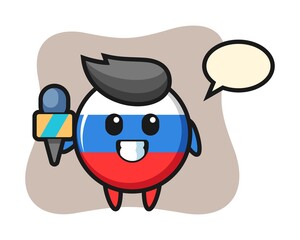 Character mascot of russia flag badge as a news reporter