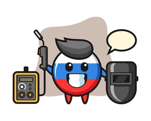 Character mascot of russia flag badge as a welder