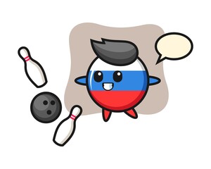 Character cartoon of russia flag badge is playing bowling