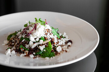 Quinoa salad with feta cheese and almond and mint leaves