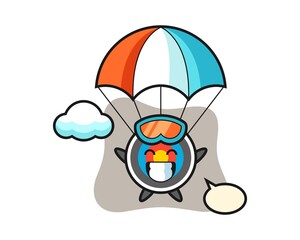 Target archery mascot cartoon is skydiving with happy gesture