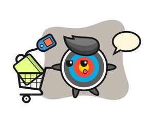 Target archery illustration cartoon with a shopping cart