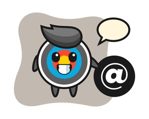 Cartoon illustration of target archery standing beside the At symbol