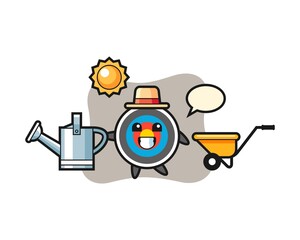 Cartoon character of target archery holding watering can