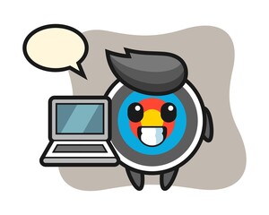 Mascot illustration of target archery with a laptop