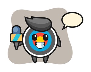 Character mascot of target archery as a news reporter