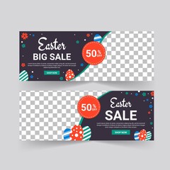 Easter Sale Banner Vector. Easter poster and banner template. Holiday Shopping. Banners vector for social media ads, web ads, business messages, discount flyers and big sale banner.