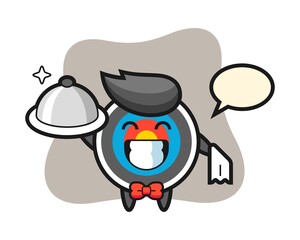 Character mascot of target archery as a waiters