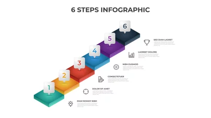 Fotobehang 6 steps infographic template with stairs, layout element for presentation workflow, diagram, etc © Ghani