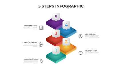 5 steps infographic element template with 3 stack of stairs, layout vector for presentation, diagram, chart, etc
