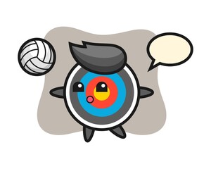 Character cartoon of target archery is playing volleyball