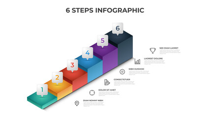 6 stairs steps infographic element template vector, layout design for presentation, diagram, etc