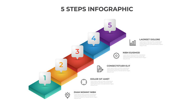 5 steps infographic template with stairs, layout element for presentation workflow, diagram, etc