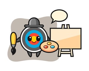 Illustration of target archery mascot as a painter