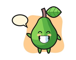 Avocado cartoon character doing wave hand gesture