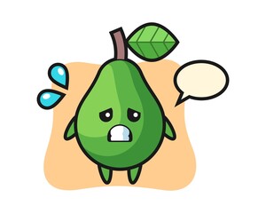 Avocado mascot character with afraid gesture