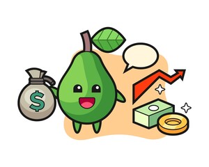 Avocado illustration cartoon holding money sack