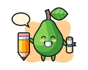 Avocado illustration cartoon is graduation with a giant pencil