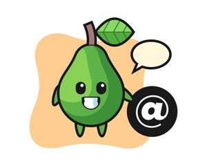 Cartoon illustration of avocado standing beside the At symbol