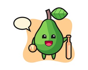 Cartoon character of avocado as a baseball player
