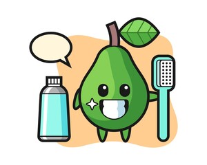 Mascot illustration of avocado with a toothbrush