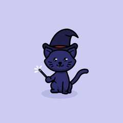 Cute witch sorcerer cat mascot design