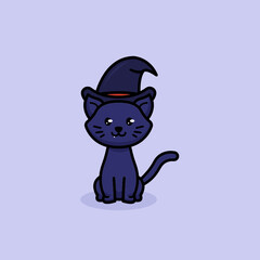 Cute witch sorcerer cat mascot design