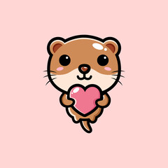 Vector design of cute cartoon animal beavers hugging love