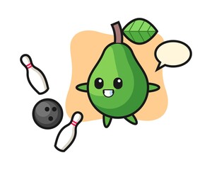 Character cartoon of avocado is playing bowling