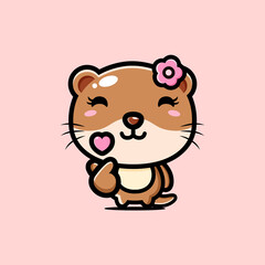 Vector design of cute cartoon animal female otter with korean love finger