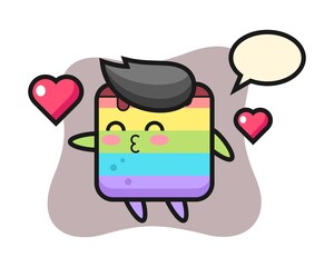 Rainbow cake character cartoon with kissing gesture