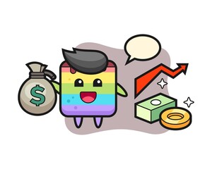 Rainbow cake illustration cartoon holding money sack