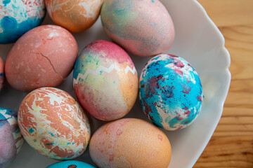 Image of several color eggs placed on plate
