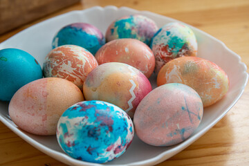 Image of several color eggs placed on plate