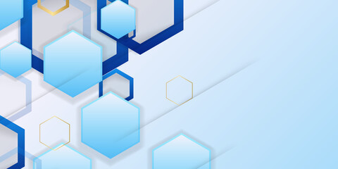 abstract blue gold hexagon lines technology background 