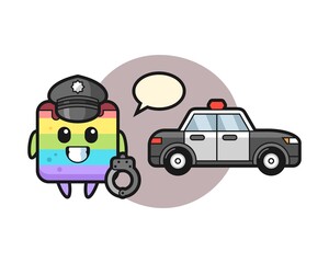 Cartoon mascot of rainbow cake as a police
