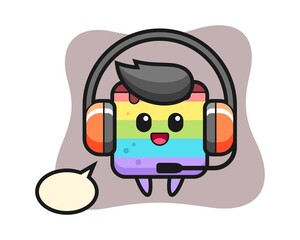 Cartoon mascot of rainbow cake as a customer service