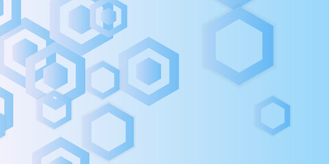 Abstract technology connect concept blue geometric hexagons pattern with glowing light on dark background. Medical, tech or science design. Vector illustration 