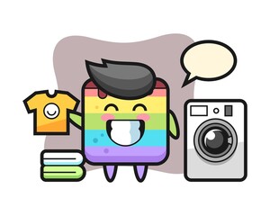Mascot cartoon of rainbow cake with washing machine