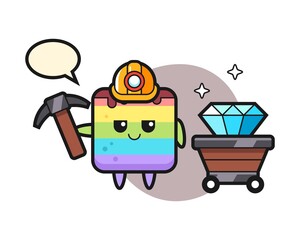 Character illustration of rainbow cake as a miner