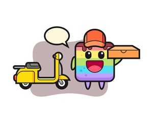 Fototapeta premium Character illustration of rainbow cake as a pizza deliveryman