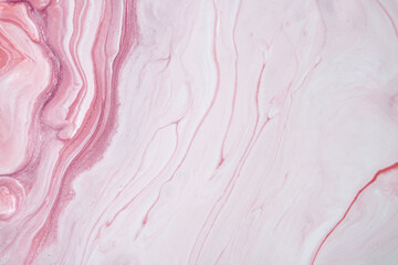 Abstract fluid art background light pink and white colors. Liquid marble.
