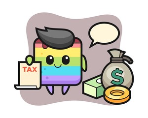 Character cartoon of rainbow cake as a accountant